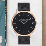 Coach Charles Black Ion Dial Black Mesh Bracelet Watch for Men - 14602470