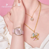  Shop Authentic Swarovski Crystal Quartz Pink Dial Pink Leather Strap Watch for Women - 5575217 - Luxxuri