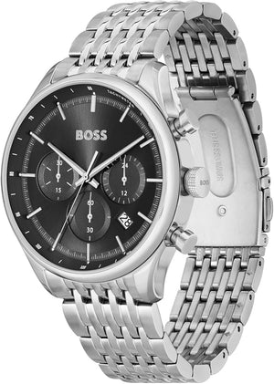  Shop Authentic Hugo Boss Gregor Chronograph Black Dial Silver Steel Strap Watch For Men - 1514082 - Luxxuri