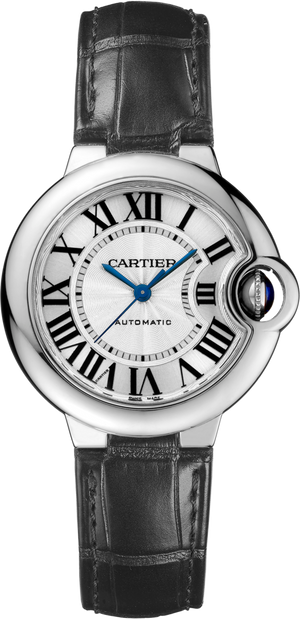 Shop Authentic Cartier Ballon Bleu De Cartier Silver Dial Black Leather Strap Watch for Women - WSBB0030 - Luxxuri