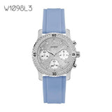  Shop Authentic Guess Confetti Crystal Silver Dial Blue Rubber Strap Watch For Women - W1098L3 - Luxxuri