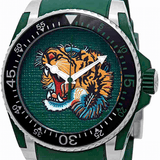  Shop Authentic Gucci Dive Tiger Green Dial Green Rubber Strap Watch For Men - YA136316 - Luxxuri