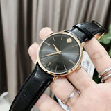  Shop Authentic Movado Ultra Slim Black Dial Black Leather Strap Watch For Men - 0607087 - Luxxuri