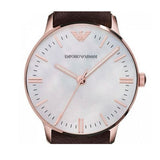  Shop Authentic Emporio Armani Classic Quartz Mother of Pearl Dial Brown Leather Strap Watch For Women - AR1601 - Luxxuri