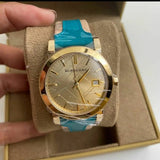  Shop Authentic Burberry The City Gold Dial Blue Leather Strap Watch for Women - BU9018 - Luxxuri