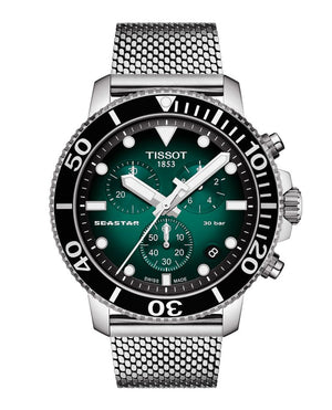  Shop Authentic Tissot Seastar 1000 Chronograph Green Dial Silver Mesh Bracelet Watch For Men - T120.417.11.091.00 - Luxxuri