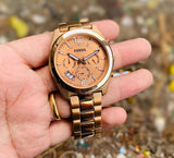  Shop Authentic Fossil Boyfriend Multifunction Rose Gold Dial Rose Gold Steel Strap Watch for Women - ES3885 - Luxxuri