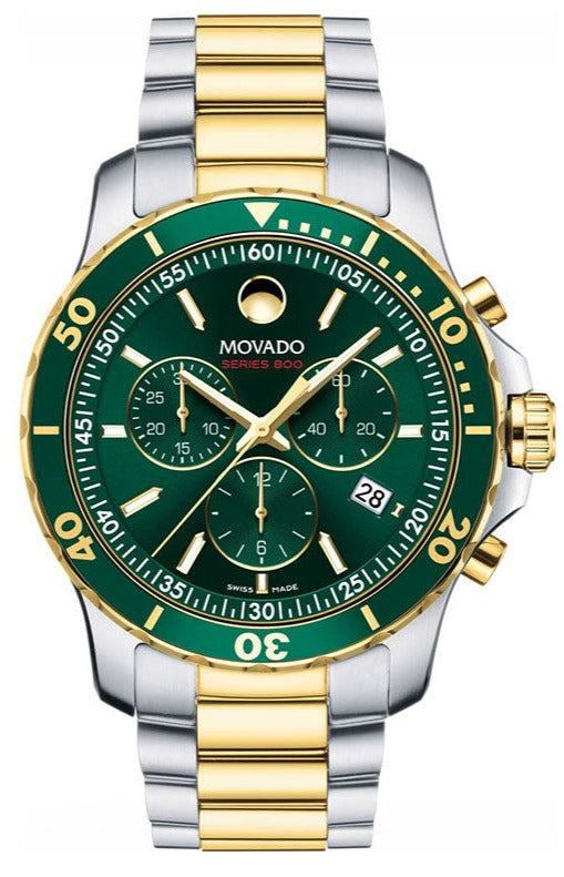  Shop Authentic Movado Series 800 Chronograph Green Dial Two Tone Steel Strap Watch For Men - 2600148 - Luxxuri