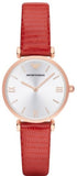  Shop Authentic Emporio Armani Gianni T Bar Silver Dial Red Leather Strap Watch For Women - AR1876 - Luxxuri