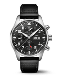  Shop Authentic IWC Pilot's Watch Chronograph Black Dial Black Leather Strap Watch for Men - IW377709 - Luxxuri