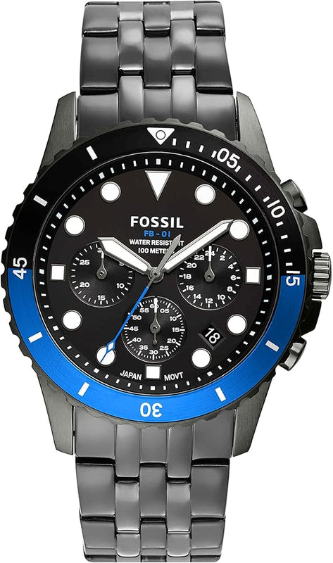  Shop Authentic Fossil FB-01 Chronograph Black Dial Grey Steel Strap Watch for Men - FS5835 - Luxxuri