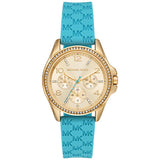  Shop Authentic Michael Kors Mini Pilot Quartz Gold Dial Blue Silicone Strap Watch For Women - MK7374 - Luxxuri