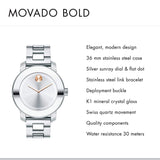  Shop Authentic Movado Bold Silver Dial Silver Steel Strap Watch For Women - 3600084 - Luxxuri