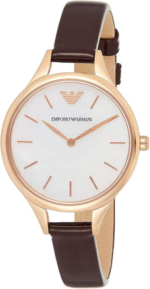  Shop Authentic Emporio Armani Aurora Mother of Pearl White Dial Brown Leather Strap Watch For Women - AR11057 - Luxxuri