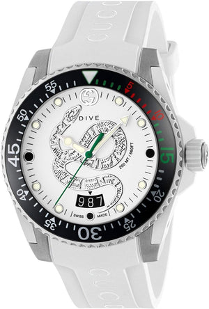  Shop Authentic Gucci Dive Quartz White Dial White Rubber Strap Watch For Men - YA136330 - Luxxuri
