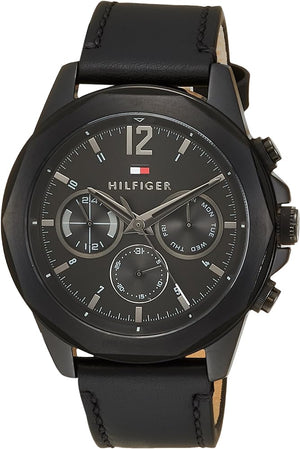  Shop Authentic Tommy Hilfiger Lars Chronograph Black Dial Black Leather Strap Watch For Men - 1792062 - Luxxuri