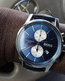  Shop Authentic Hugo Boss Jet Blue Dial Black Leather Strap Watch for Men - 1513283 - Luxxuri