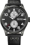  Shop Authentic Hugo Boss Aeroliner Chronograph Black Dial Black Leather Strap Watch For Men - 1513086 - Luxxuri
