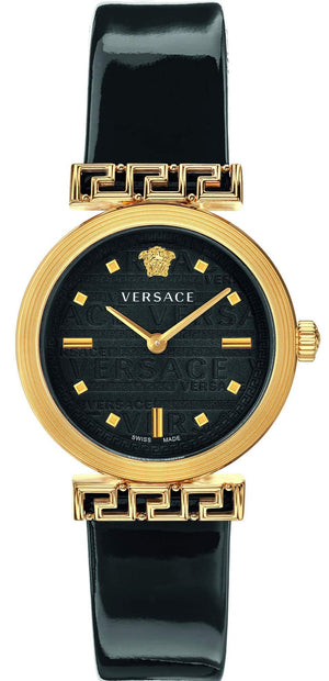  Shop Authentic Versace Greca Meander Black Dial Black Leather Strap Watch for Women - VELW00420 - Luxxuri
