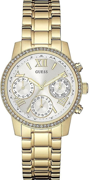  Shop Authentic Guess Mini Sunrise Diamonds Silver Dial Gold Steel Strap Watch for Women - W0623L3 - Luxxuri