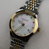  Shop Authentic Gucci G Timeless Diamonds Mother of Pearl Dial Two Tone Mesh Bracelet Watch for Women - YA126513 - Luxxuri