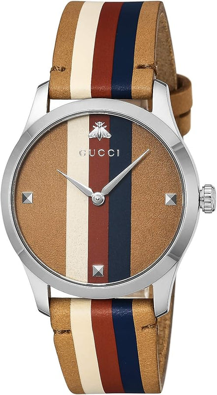  Shop Authentic Gucci G Timeless Quartz Brown Dial Brown Leather Strap Watch For Men - YA1264078 - Luxxuri