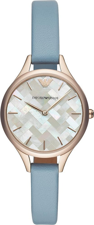  Shop Authentic Emporio Armani Aurora Quartz Mother of Pearl White Dial Blue Leather Strap Watch For Women - AR11109 - Luxxuri