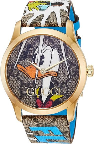  Shop Authentic Gucci G Timeless Disney Donald Duck Brown Dial Brown Leather Strap Watch For Women - YA1264167 - Luxxuri