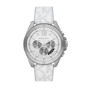  Shop Authentic Michael Kors Brecken Chronograph Silver Dial White Leather Strap Watch For Men - MK8949 - Luxxuri