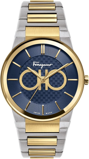  Shop Authentic Salvatore Ferragamo Sapphire Bracelet Blue Dial Two Tone Steel Strap Watch For Men - SFHP00821 - Luxxuri