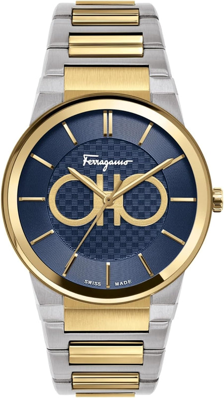  Shop Authentic Salvatore Ferragamo Sapphire Bracelet Blue Dial Two Tone Steel Strap Watch For Men - SFHP00821 - Luxxuri