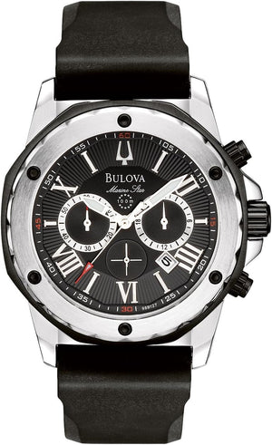  Shop Authentic Bulova Marine Star Chronograph Black Dial Black Rubber Strap Watch for Men - 98B127 - Luxxuri