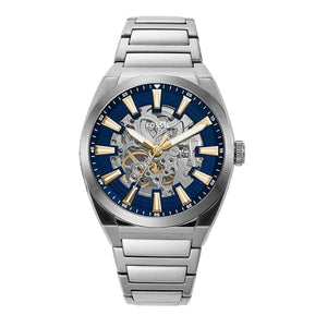  Shop Authentic Fossil Everett Automatic Skeleton Blue Dial Silver Steel Strap Watch for Men - ME3220 - Luxxuri