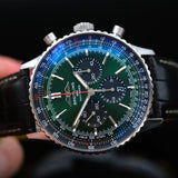  Shop Authentic Breitling Navitimer B01 Chronograph 46 Green Dial Black Leather Strap Watch for Men - AB0137241L1P1 - Luxxuri