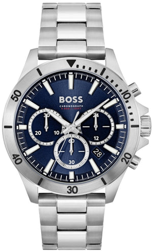 Shop Authentic Hugo Boss Troper Chronograph Blue Dial Silver Steel Strap Watch For Men - 1514069 - Luxxuri