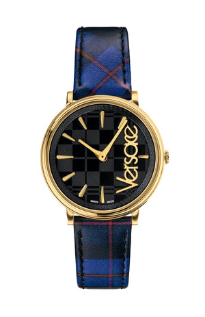  Shop Authentic Versace V-Circle Black Dial Blue Leather Strap Watch for Women - VE8100218 - Luxxuri