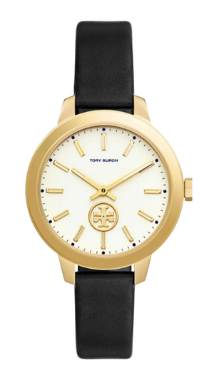 Tory Burch Collins White Dial Black Leather Strap Watch for Women - TBW1205
