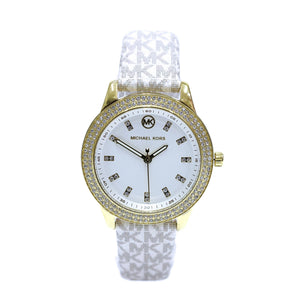  Shop Authentic Michael Kors Tibby Analog Silver Dial White Leather Strap Watch for Women - MK1049 - Luxxuri