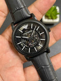  Shop Authentic Emporio Armani Meccanico Automatic Skeleton Dial Black Leather Strap Watch For Men - AR60008 - Luxxuri