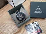  Shop Authentic Guess Indovina Quartz Black Dial Black Leather Strap Watch For Men - W0040G9 - Luxxuri
