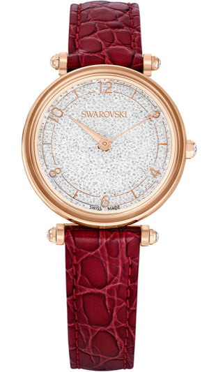  Shop Authentic Swarovski Crystalline Wonder Silver Dial Red Leather Strap Watch for Women - 5656905 - Luxxuri