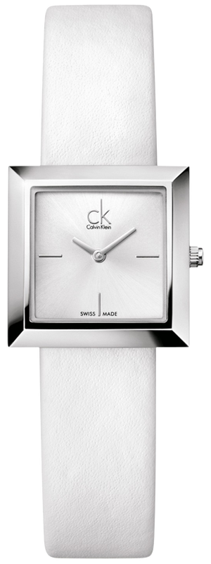 Shop Authentic Calvin Klein Mark Silver Dial White Leather Strap Watch for Women - K3R231L6 - Luxxuri