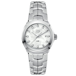  Shop Authentic Tag Heuer Link Quartz Diamonds Mother of Pearl Dial Silver Steel Strap Watch for Women - WBC1312.BA0600 - Luxxuri