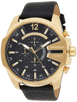  Shop Authentic Diesel Mega Chief Gold & Black Dial Black Leather Strap Watch For Men - DZ4344 - Luxxuri