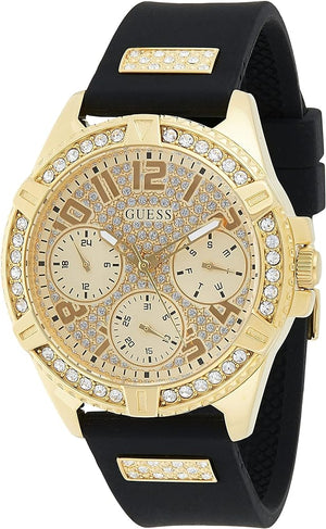  Shop Authentic Guess Frontier Diamonds Gold Dial Black Rubber Strap Watch For Women - W1160L1 - Luxxuri