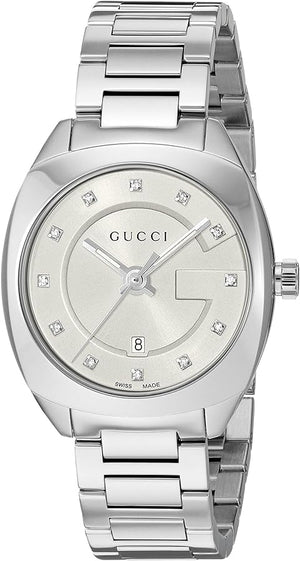  Shop Authentic Gucci G Frame Quartz Diamonds Silver Dial Silver Steel Strap Watch For Women - YA142504 - Luxxuri