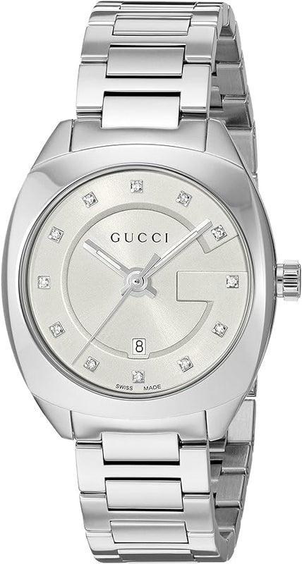  Shop Authentic Gucci G Frame Quartz Diamonds Silver Dial Silver Steel Strap Watch For Women - YA142504 - Luxxuri