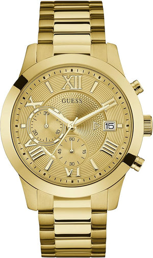  Shop Authentic Guess Atlas Chronograph Gold Dial Gold Steel Strap Watch For Men - W0668G4 - Luxxuri
