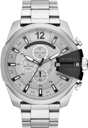  Shop Authentic Diesel Mega Chief Chronograph Silver Dial Silver Steel Strap Watch For Men - DZ4501 - Luxxuri