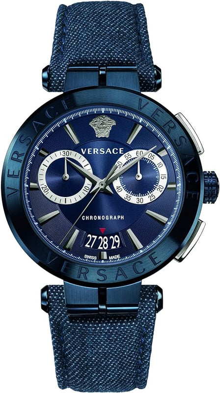 Shop Authentic Versace Aion Chronograph Blue Dial Blue Leather Strap Watch for Men - VBR070017 - Luxxuri